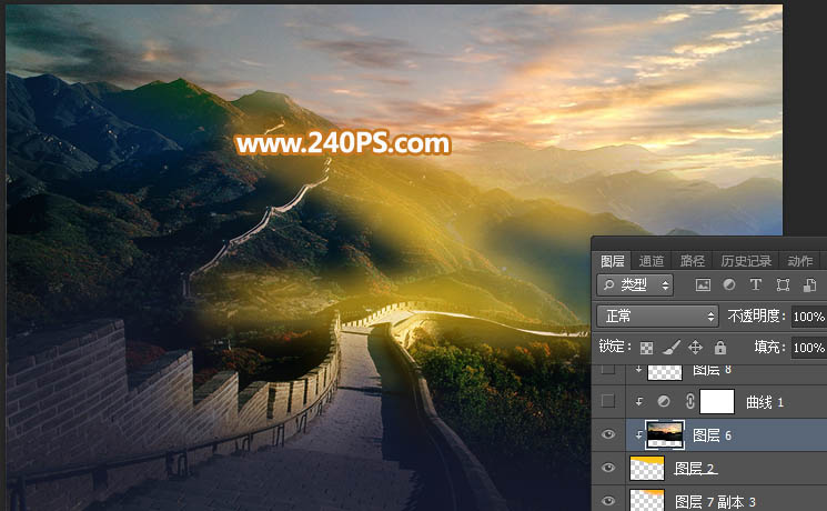 Photoshop給長城照片添加斜陽美景結(jié)果,圖趣網(wǎng)